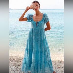 Daughters of India Sita Blue Floral Daffodil Dress - NWT